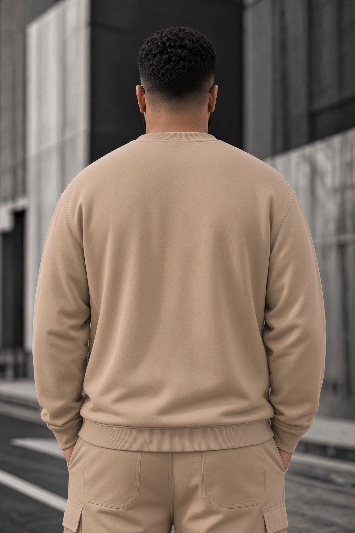 John Erkek İki İpli Şardonlu Düz Renk Günlük Battal Büyük Beden Bisiklet Yaka Sweatshirt
