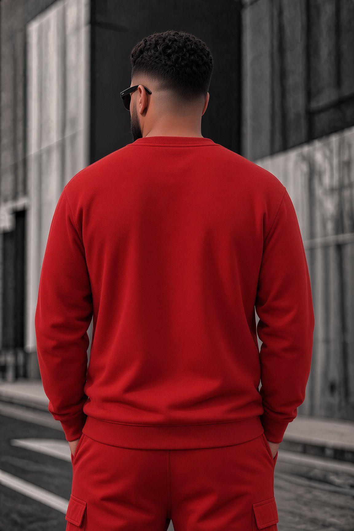John Erkek İki İpli Şardonlu Düz Renk Günlük Battal Büyük Beden Bisiklet Yaka Sweatshirt