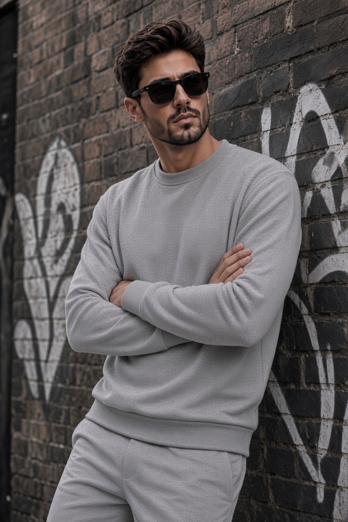 John Erkek İki İpli Şardonlu Düz Renk Günlük Bisiklet Yaka Sweatshirt