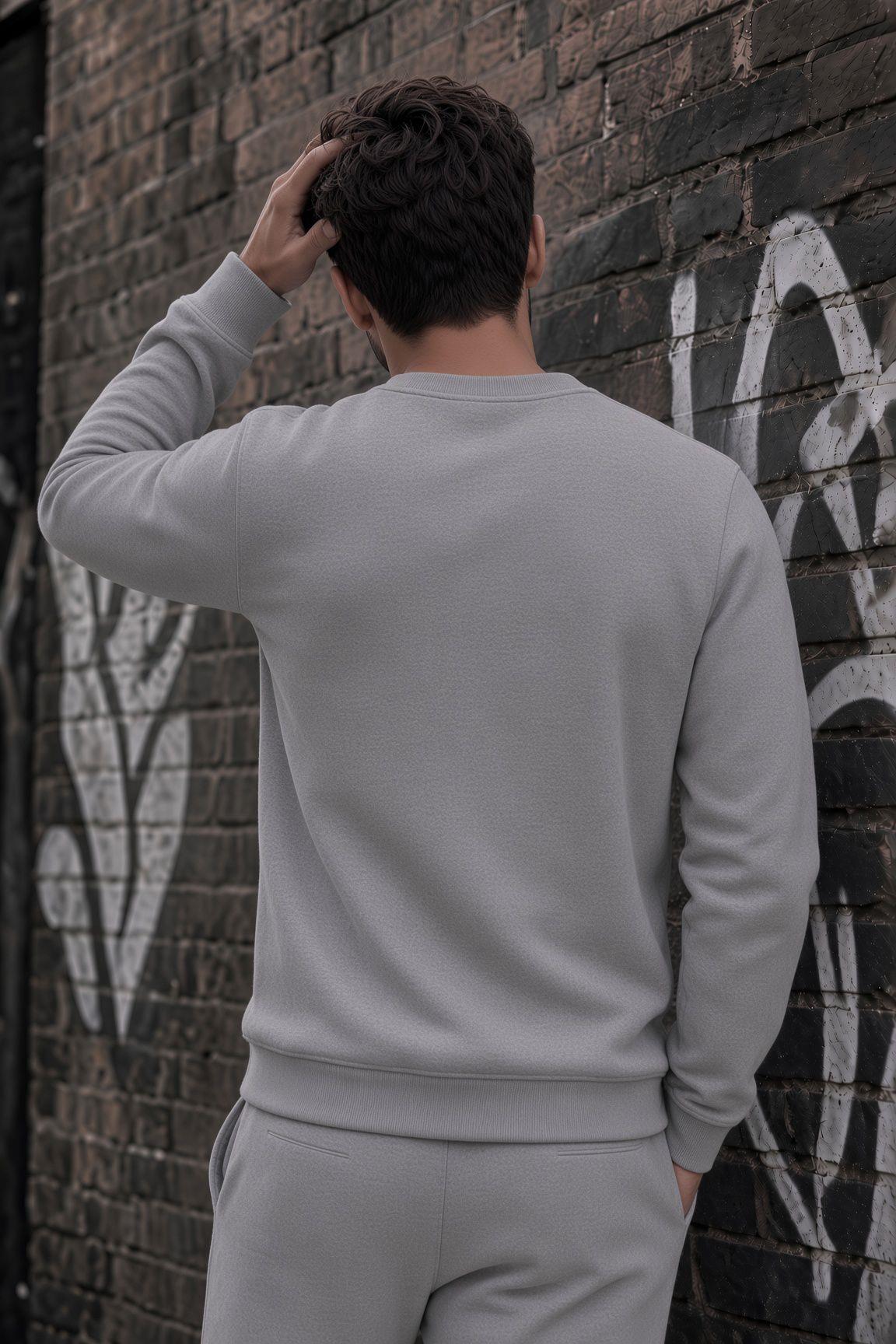 John Erkek İki İpli Şardonlu Düz Renk Günlük Bisiklet Yaka Sweatshirt