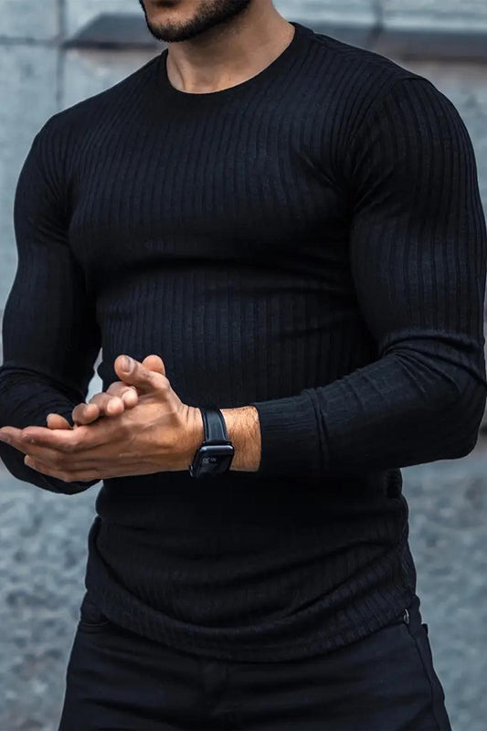 Jordao Fitilli Slim Fit Likralı Bisiklet Yaka Erkek Uzun Kol Tshirt