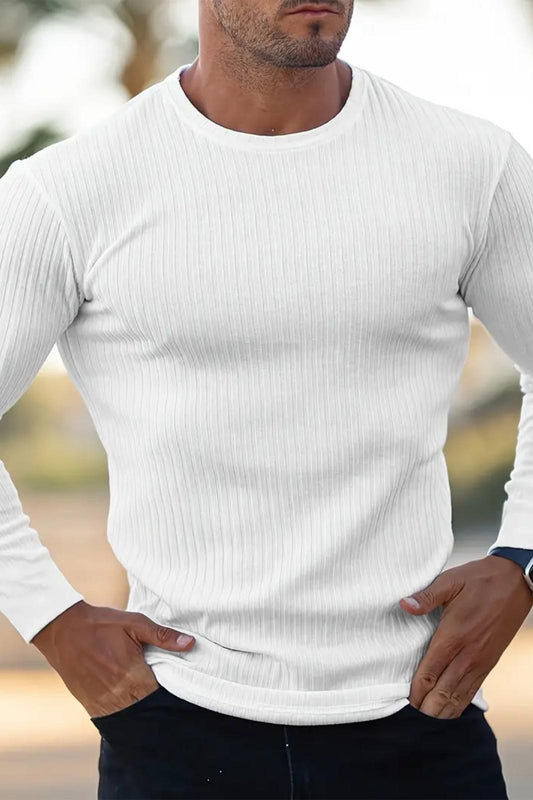 Jordao Fitilli Slim Fit Likralı Bisiklet Yaka Erkek Uzun Kol Tshirt