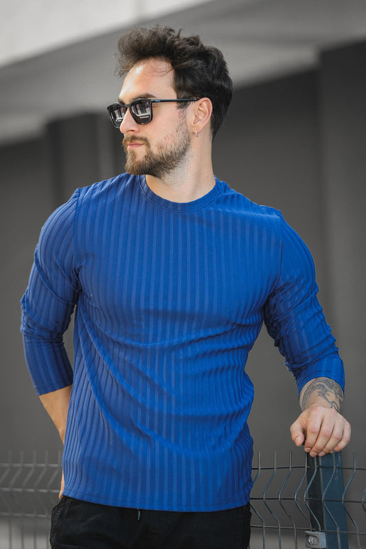 Jordao Fitilli Slim Fit Likralı Bisiklet Yaka Erkek Uzun Kol Tshirt