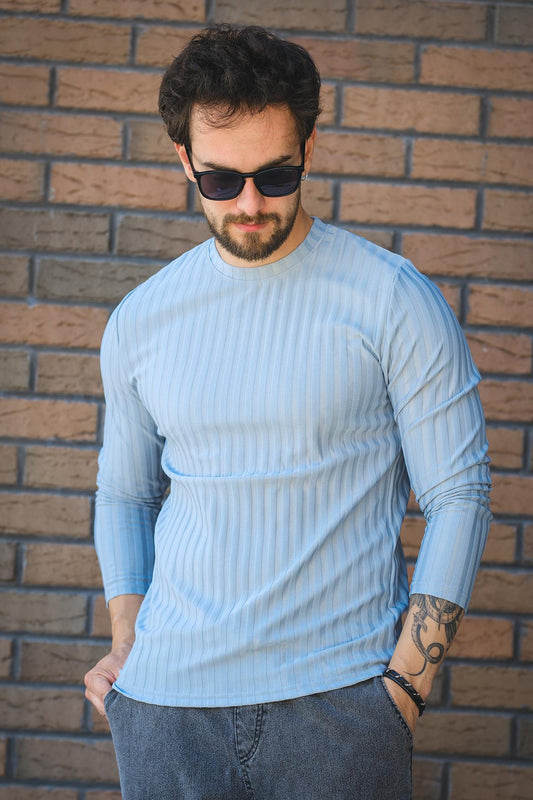 Jordao Fitilli Slim Fit Likralı Bisiklet Yaka Erkek Uzun Kol Tshirt