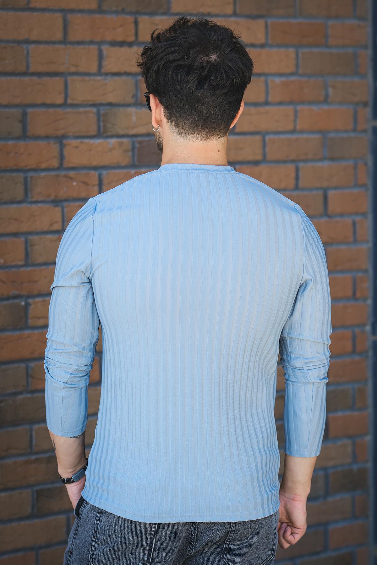 Jordao Fitilli Slim Fit Likralı Bisiklet Yaka Erkek Uzun Kol Tshirt