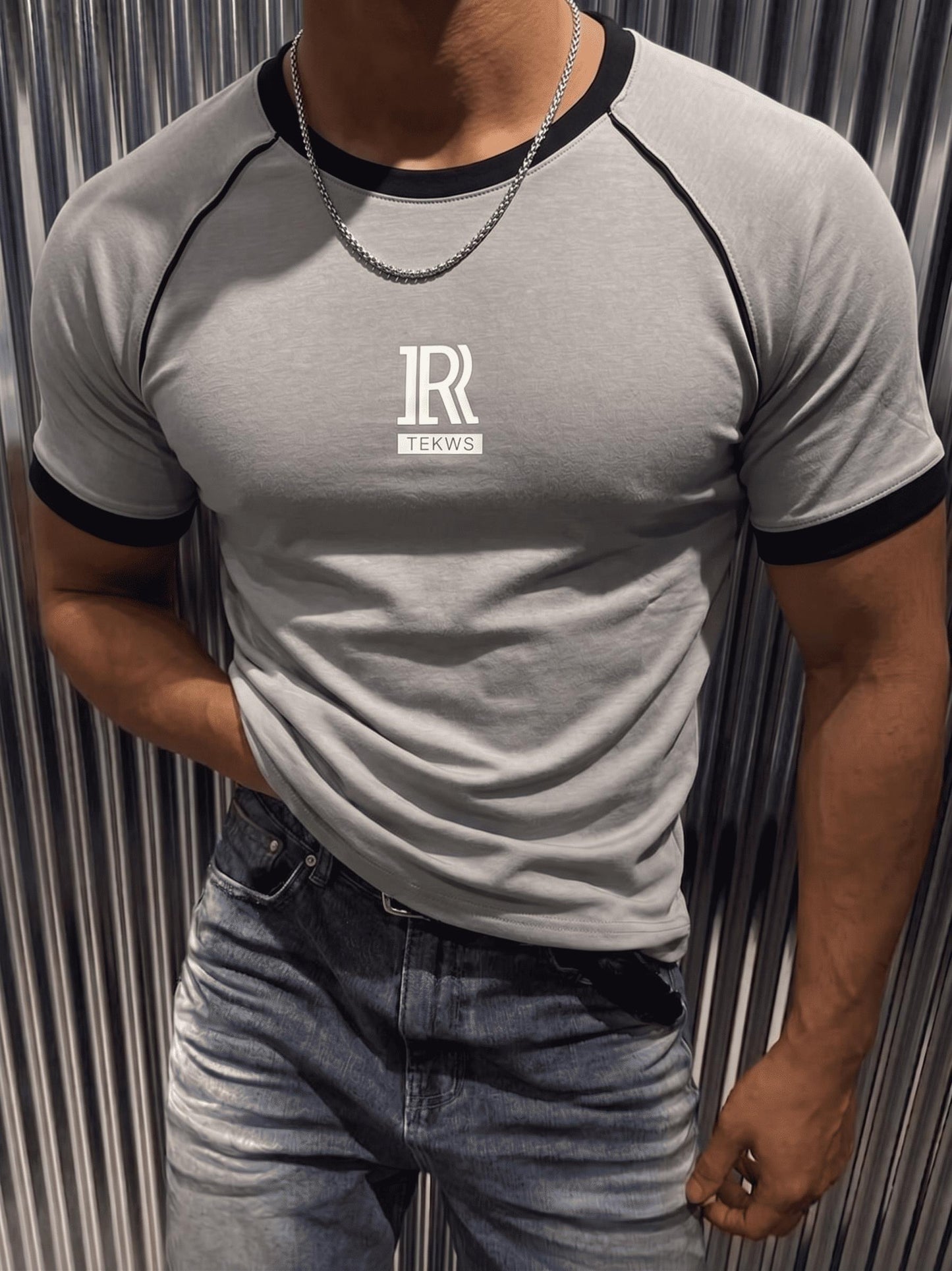 JR TEKWS Baskılı Scuba Likralı Muscle Fit Bisiklet Yaka Tişört