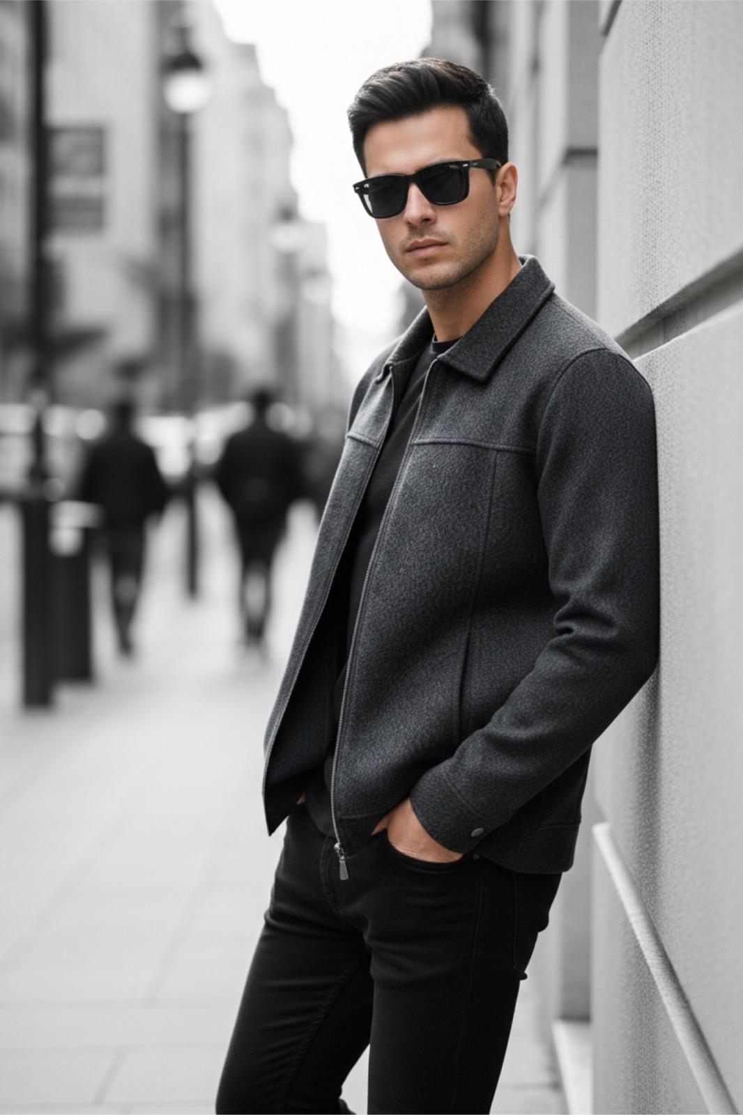 Kamy Erkek Gömlek Yaka Astarsız Fermuarlı Kaşe Ceket - Smart Casual Tasarım