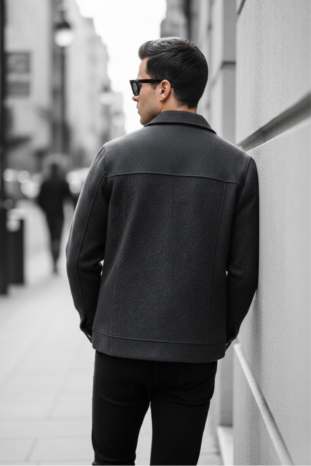 Kamy Erkek Gömlek Yaka Astarsız Fermuarlı Kaşe Ceket - Smart Casual Tasarım