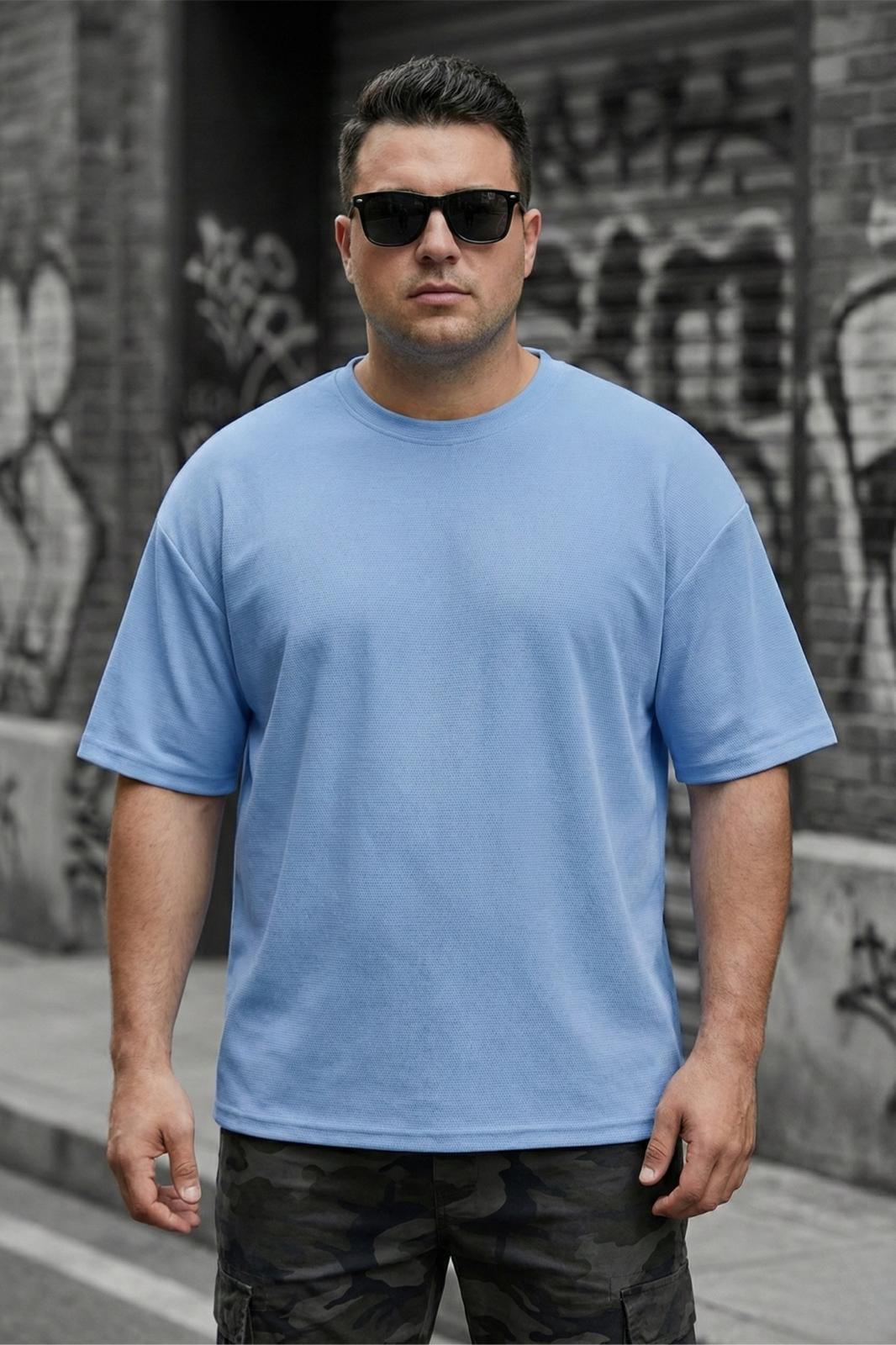 Kapty Erkek Büyük Beden Battal Basic Bisiklet Yaka Pamuklu T-Shirt Rahat Kesim Unisex Sevgili Kombini