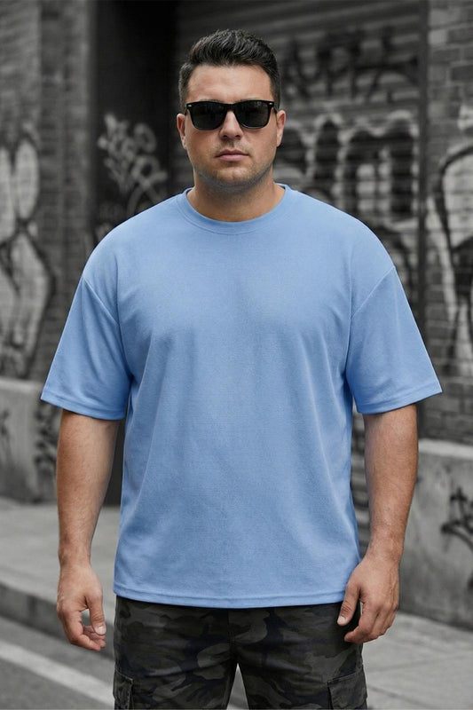 Kapty Erkek Büyük Beden Battal Basic Bisiklet Yaka Pamuklu T-Shirt Rahat Kesim Unisex Sevgili Kombini