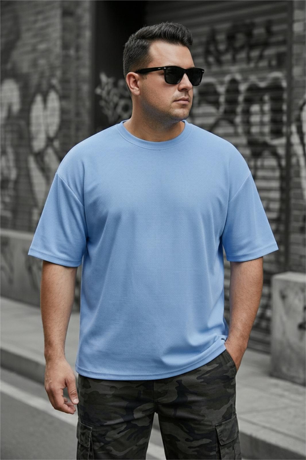 Kapty Erkek Büyük Beden Battal Basic Bisiklet Yaka Pamuklu T-Shirt Rahat Kesim Unisex Sevgili Kombini