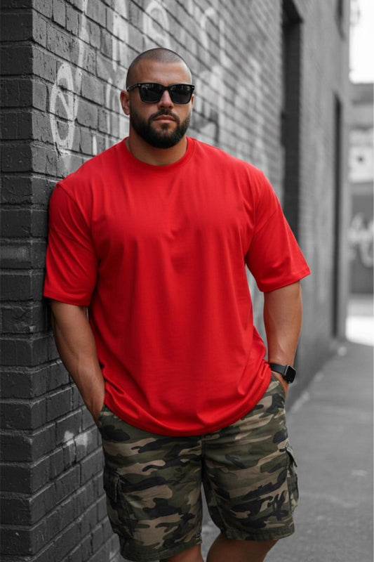 Kapty Erkek Büyük Beden Battal Basic Bisiklet Yaka Pamuklu T-Shirt Rahat Kesim Unisex Sevgili Kombini