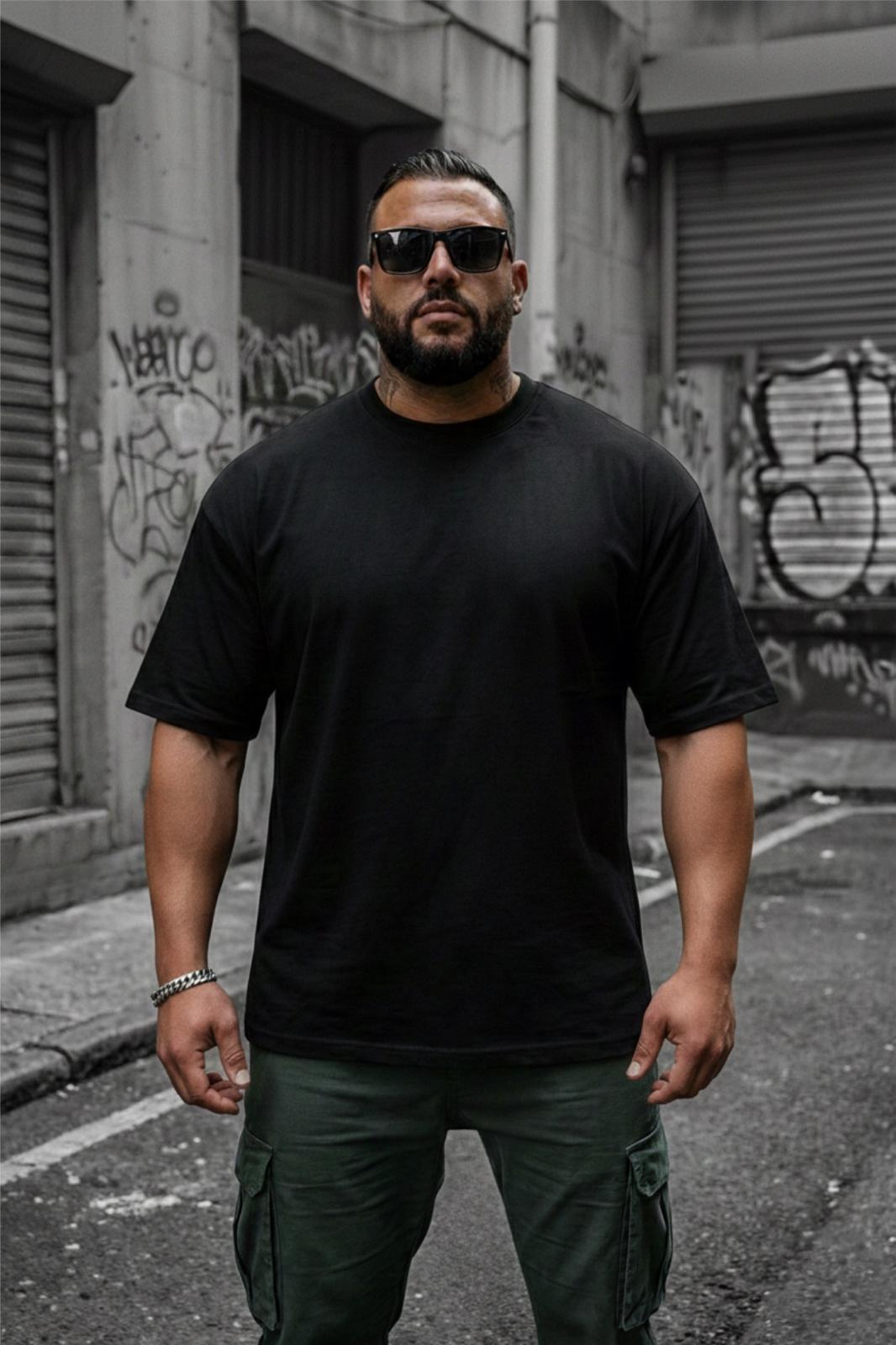 Kapty Erkek Büyük Beden Battal Basic Bisiklet Yaka Pamuklu T-Shirt Rahat Kesim Unisex Sevgili Kombini