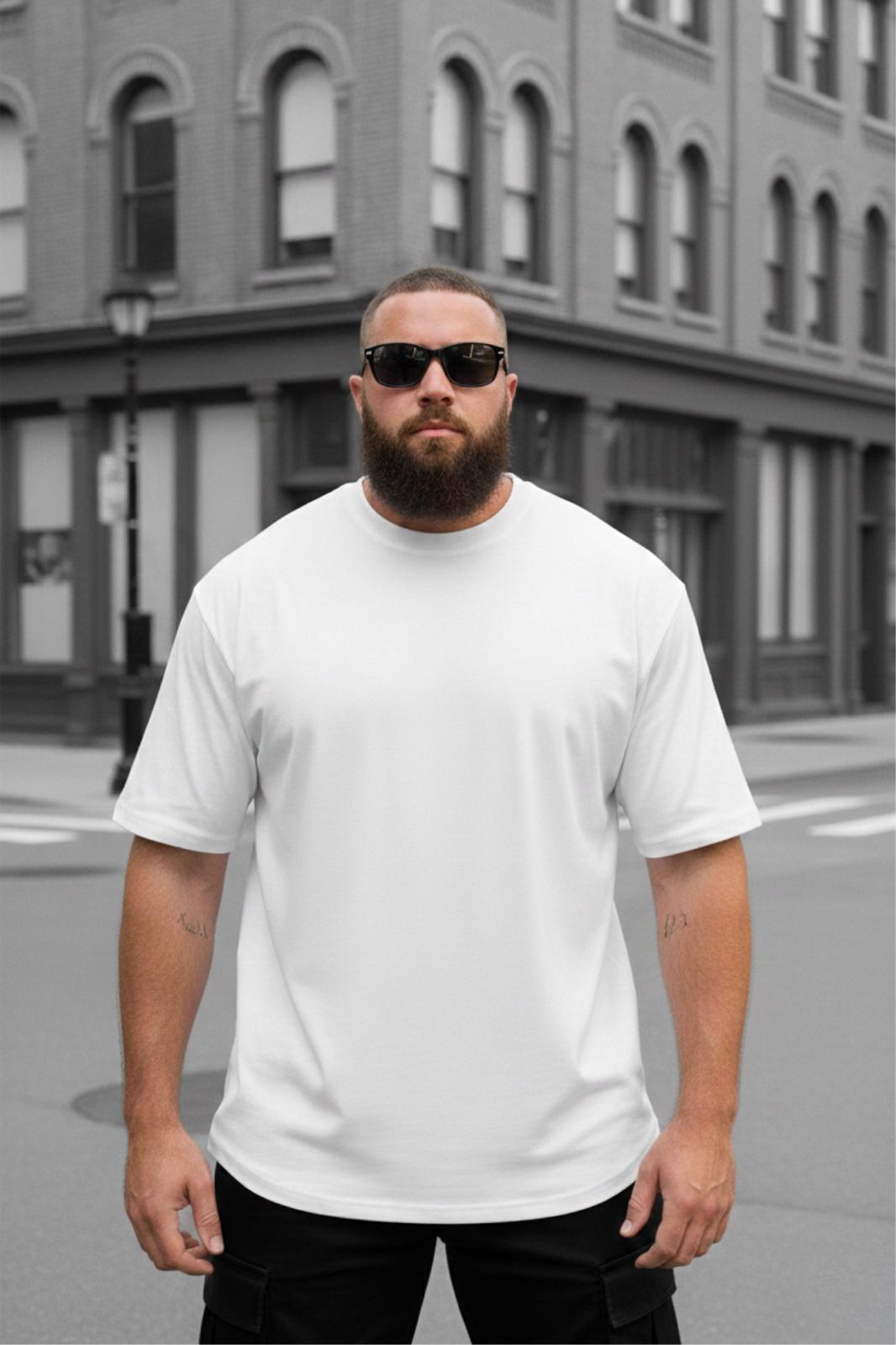 Kapty Erkek Büyük Beden Battal Basic Bisiklet Yaka Pamuklu T-Shirt Rahat Kesim Unisex Sevgili Kombini