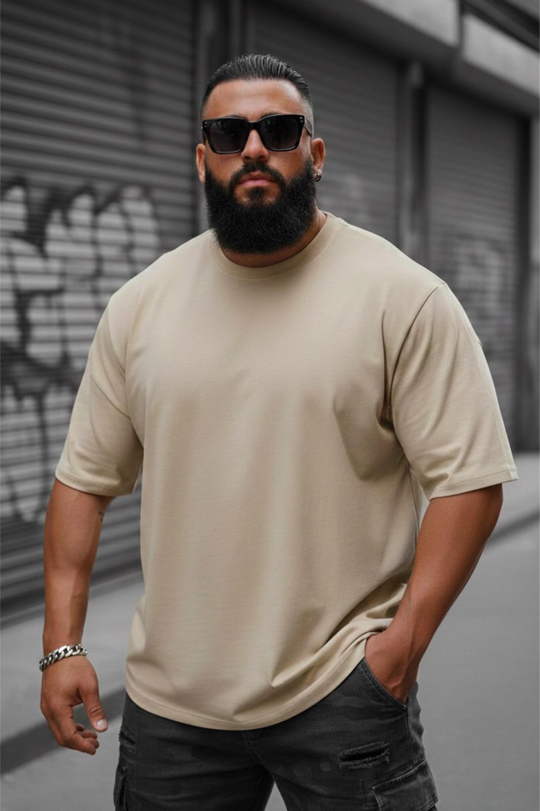 Kapty Erkek Büyük Beden Battal Basic Bisiklet Yaka Pamuklu T-Shirt Rahat Kesim Unisex Sevgili Kombini