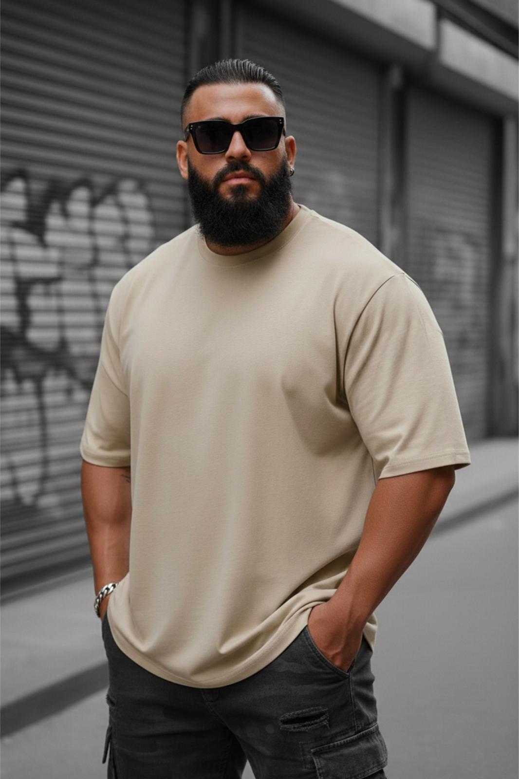 Kapty Erkek Büyük Beden Battal Basic Bisiklet Yaka Pamuklu T-Shirt Rahat Kesim Unisex Sevgili Kombini