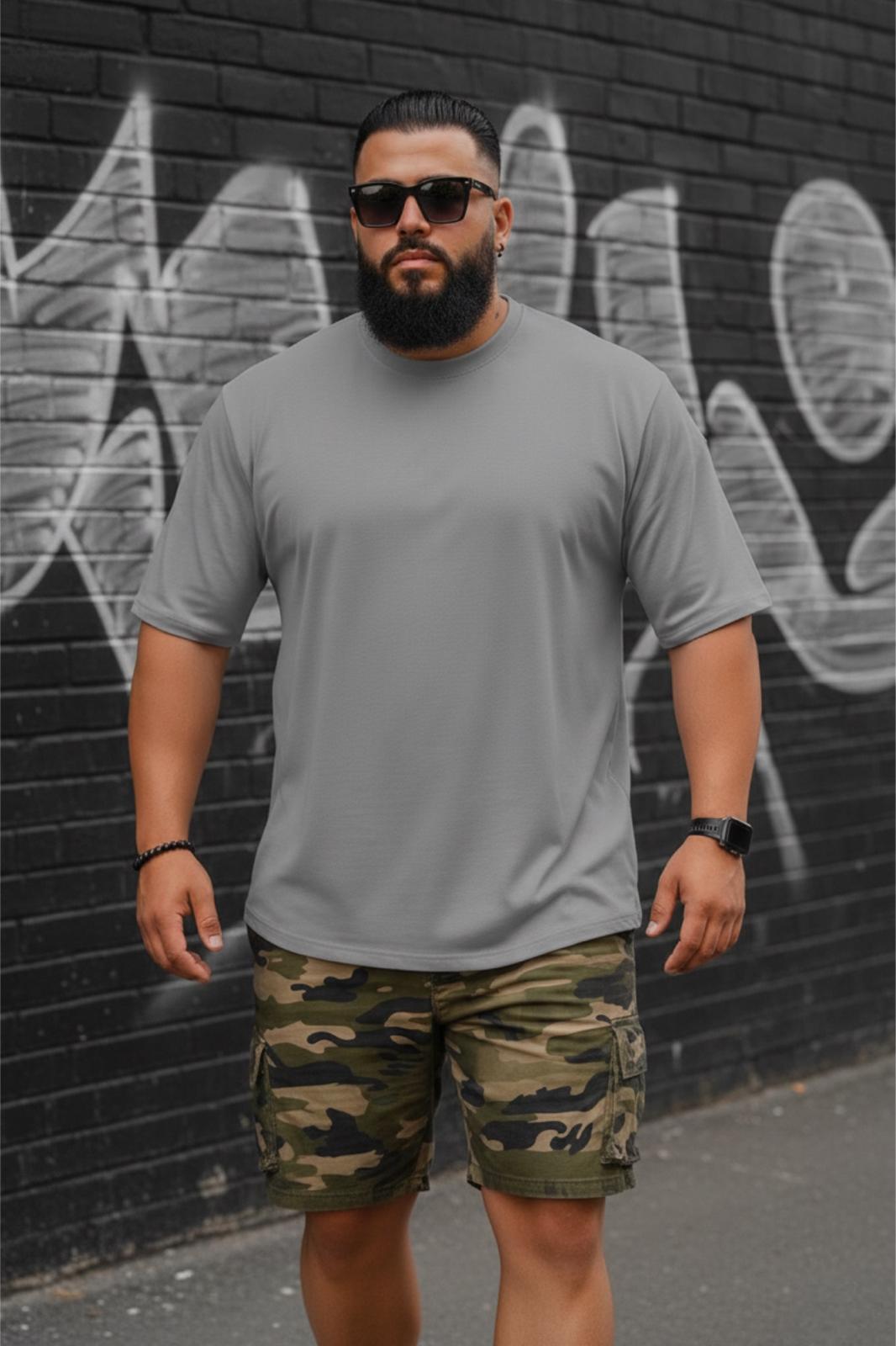 Kapty Erkek Büyük Beden Battal Basic Bisiklet Yaka Pamuklu T-Shirt Rahat Kesim Unisex Sevgili Kombini