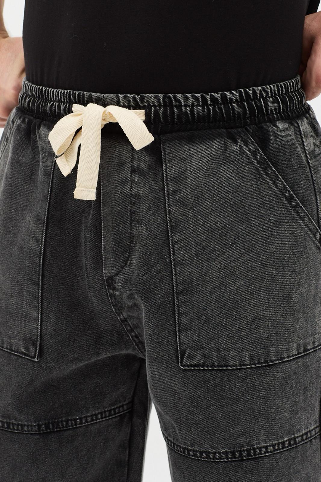 Kare Cep Beli Lastikli İpli Düz Paça Rahat Kesim Erkek Jean Pantolon