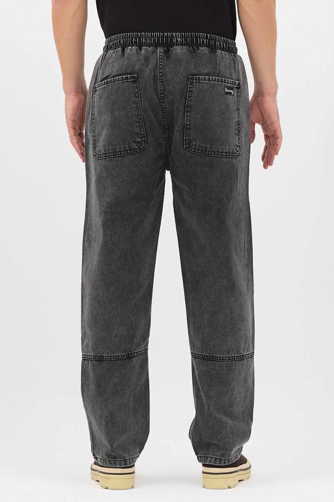 Kare Cep Beli Lastikli İpli Düz Paça Rahat Kesim Erkek Jean Pantolon