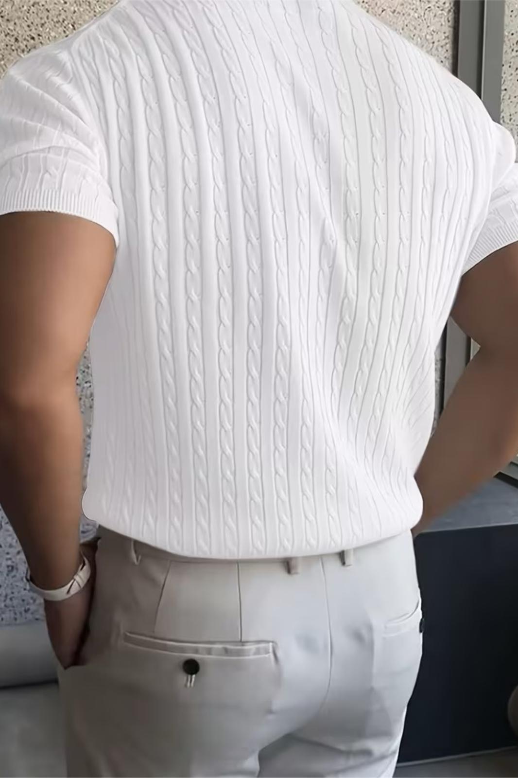 Kelly Lüks Seri Erkek Slim Fit Saç Örgü Desenli Bisiklet Yaka Kısa Kollu Triko Tişört