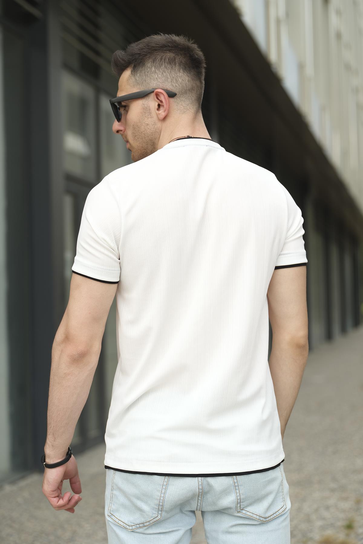 Koben Parça Kumaş Detaylı Erkek Slim Fit Tshirt