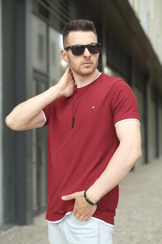 Koben Parça Kumaş Detaylı Erkek Slim Fit Tshirt