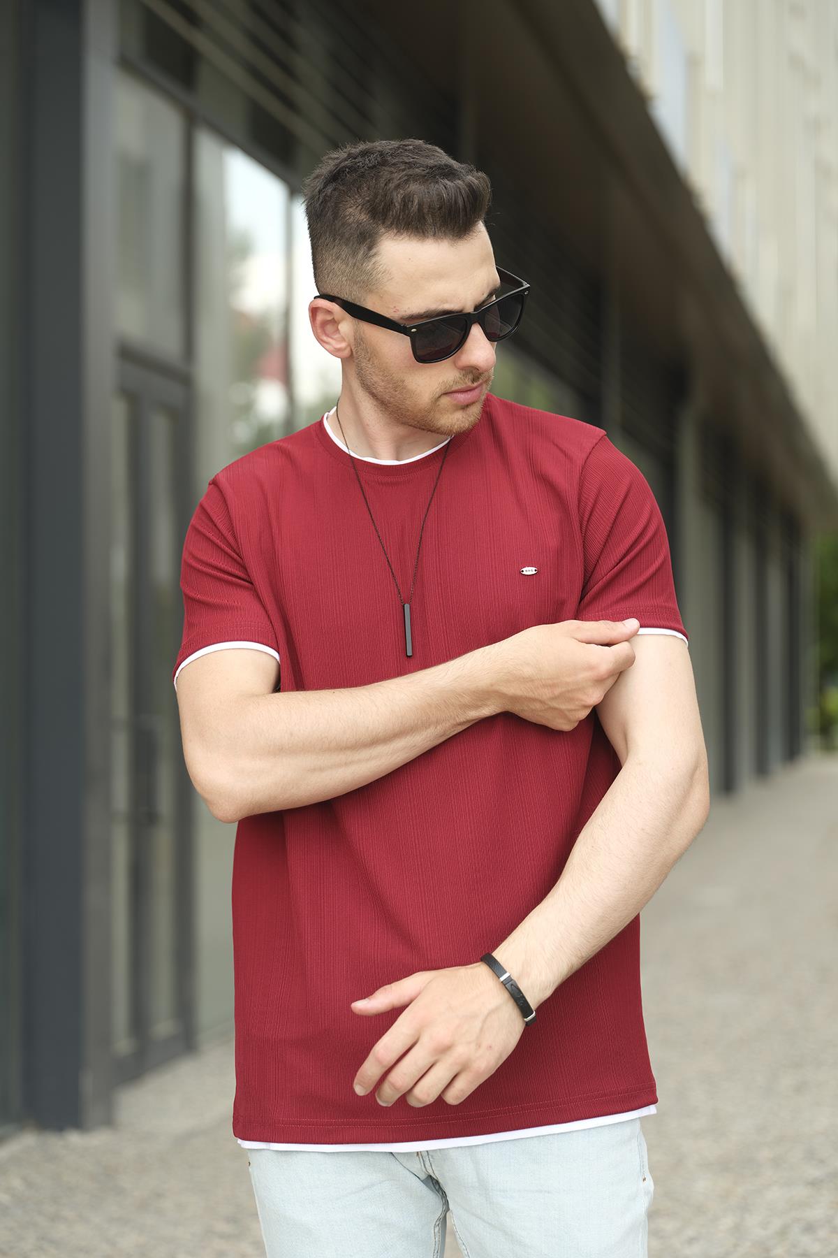 Koben Parça Kumaş Detaylı Erkek Slim Fit Tshirt