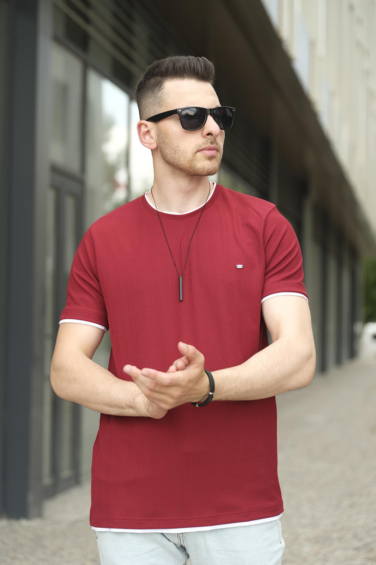 Koben Parça Kumaş Detaylı Erkek Slim Fit Tshirt