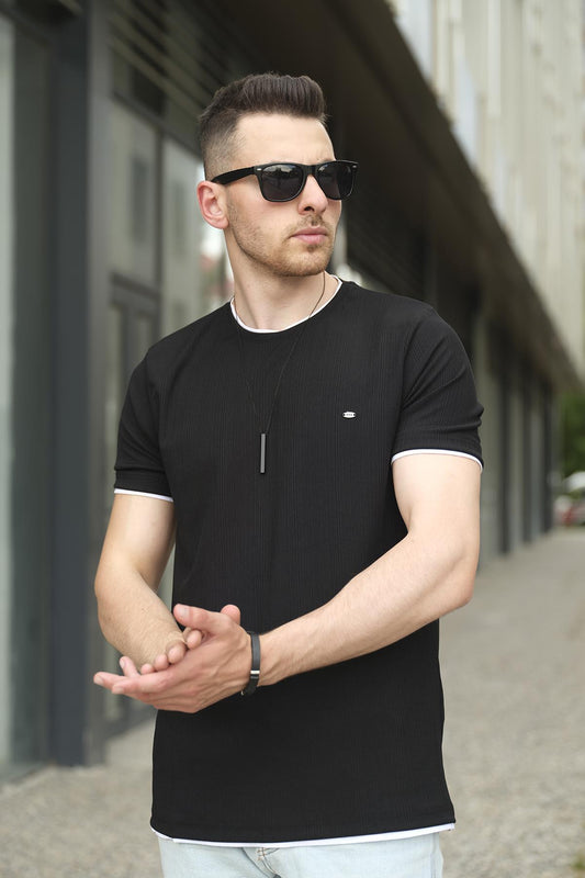 Koben Parça Kumaş Detaylı Erkek Slim Fit Tshirt