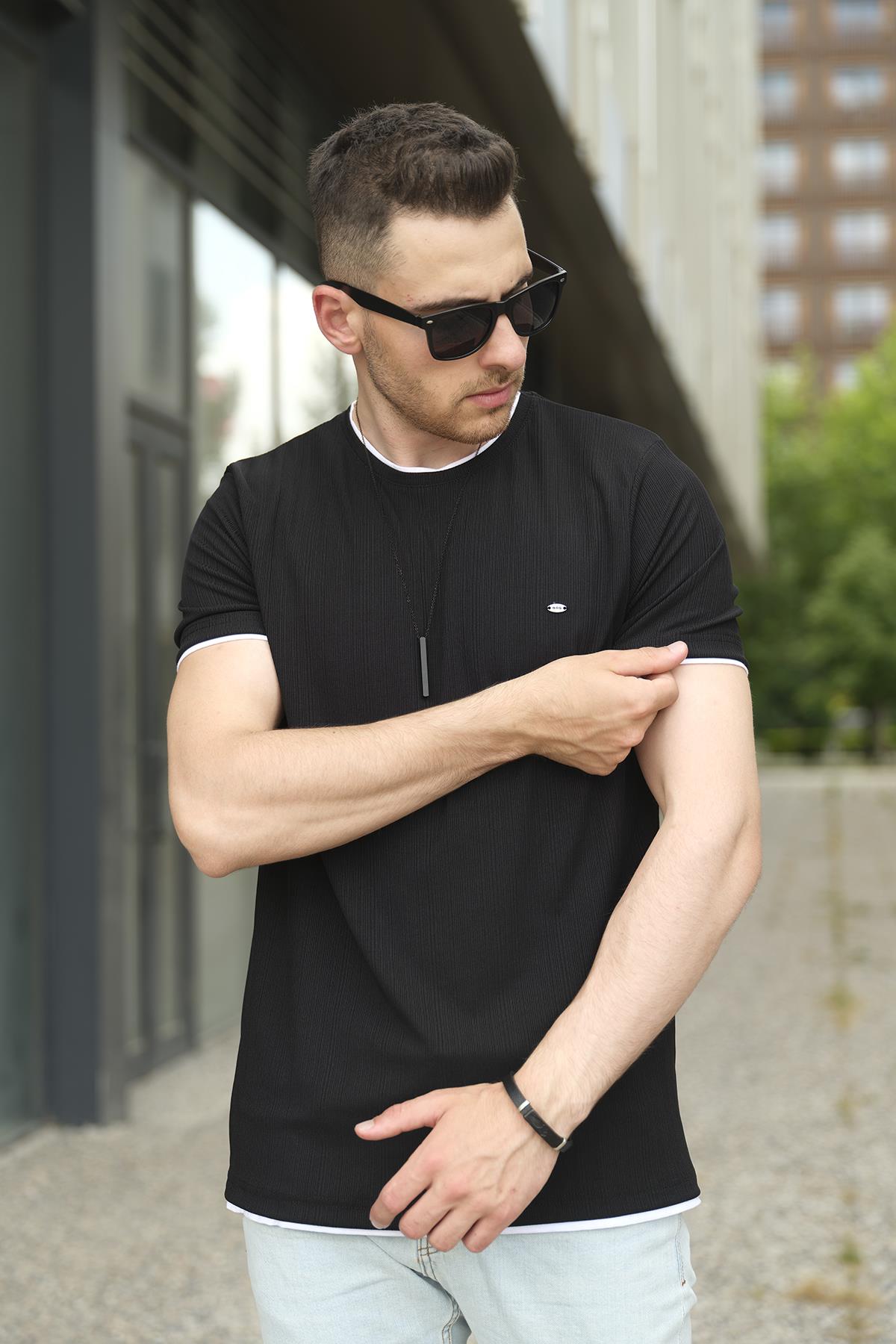 Koben Parça Kumaş Detaylı Erkek Slim Fit Tshirt