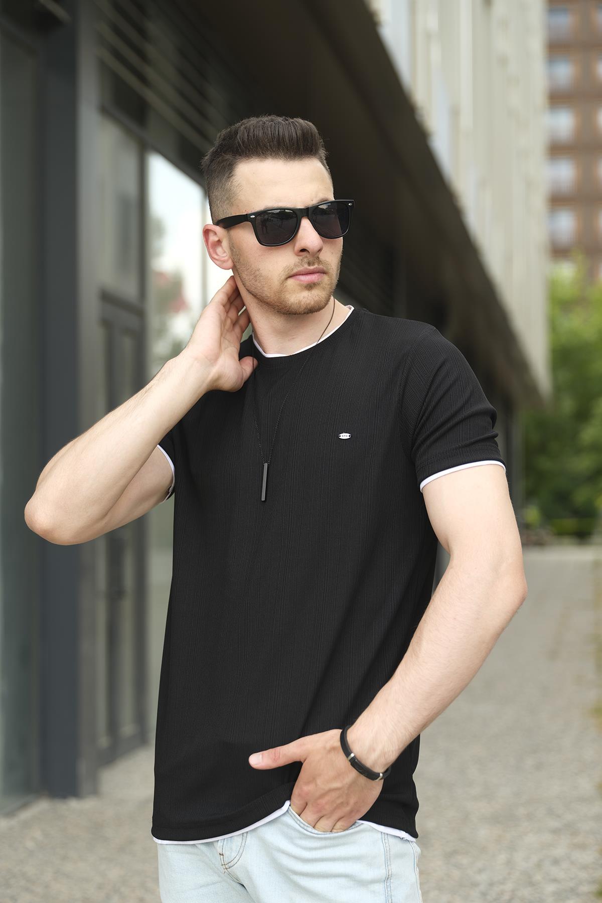 Koben Parça Kumaş Detaylı Erkek Slim Fit Tshirt