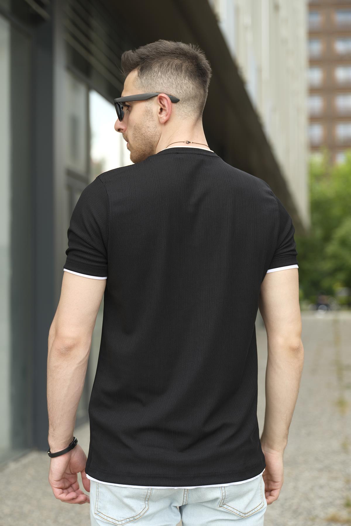 Koben Parça Kumaş Detaylı Erkek Slim Fit Tshirt