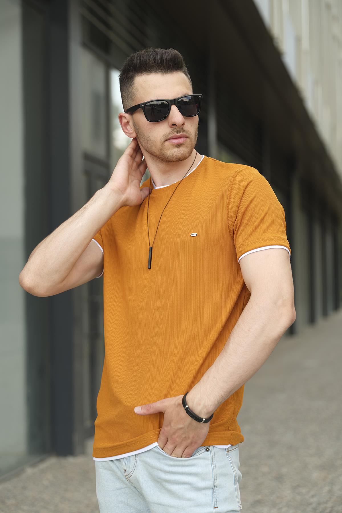 Koben Parça Kumaş Detaylı Erkek Slim Fit Tshirt