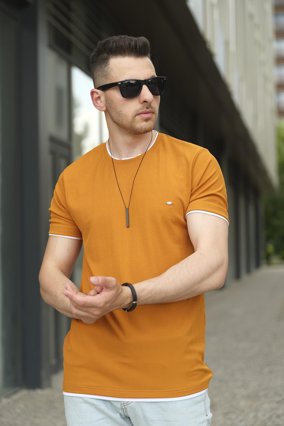 Koben Parça Kumaş Detaylı Erkek Slim Fit Tshirt