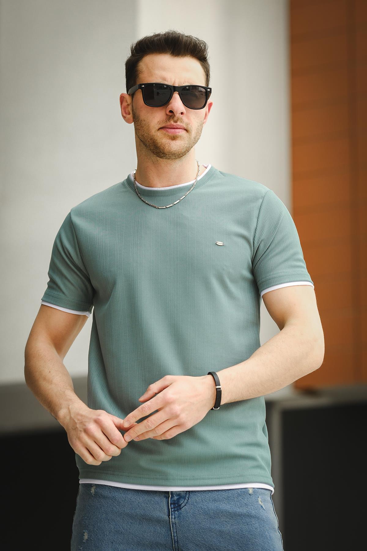 Koben Parça Kumaş Detaylı Erkek Slim Fit Tshirt