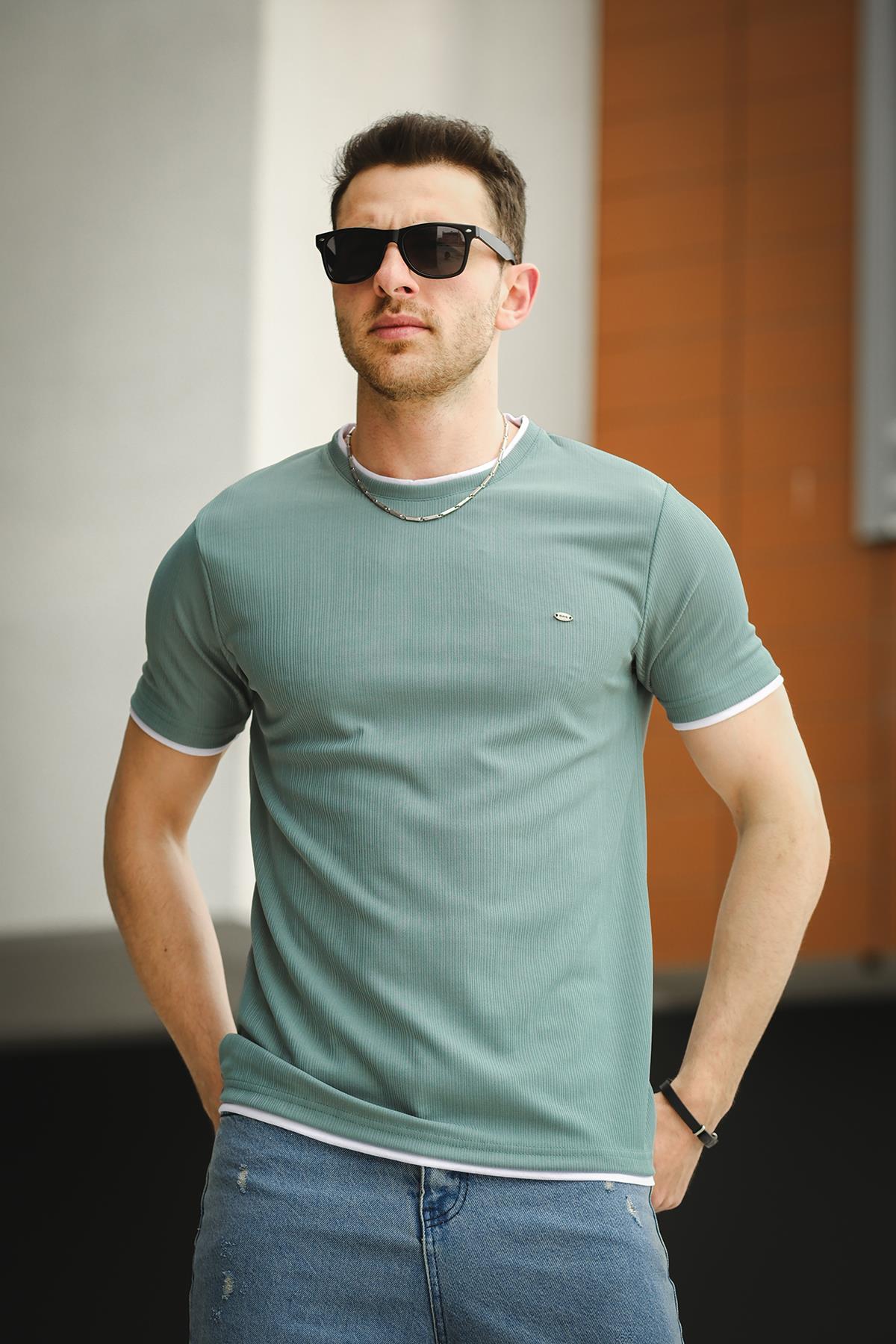 Koben Parça Kumaş Detaylı Erkek Slim Fit Tshirt