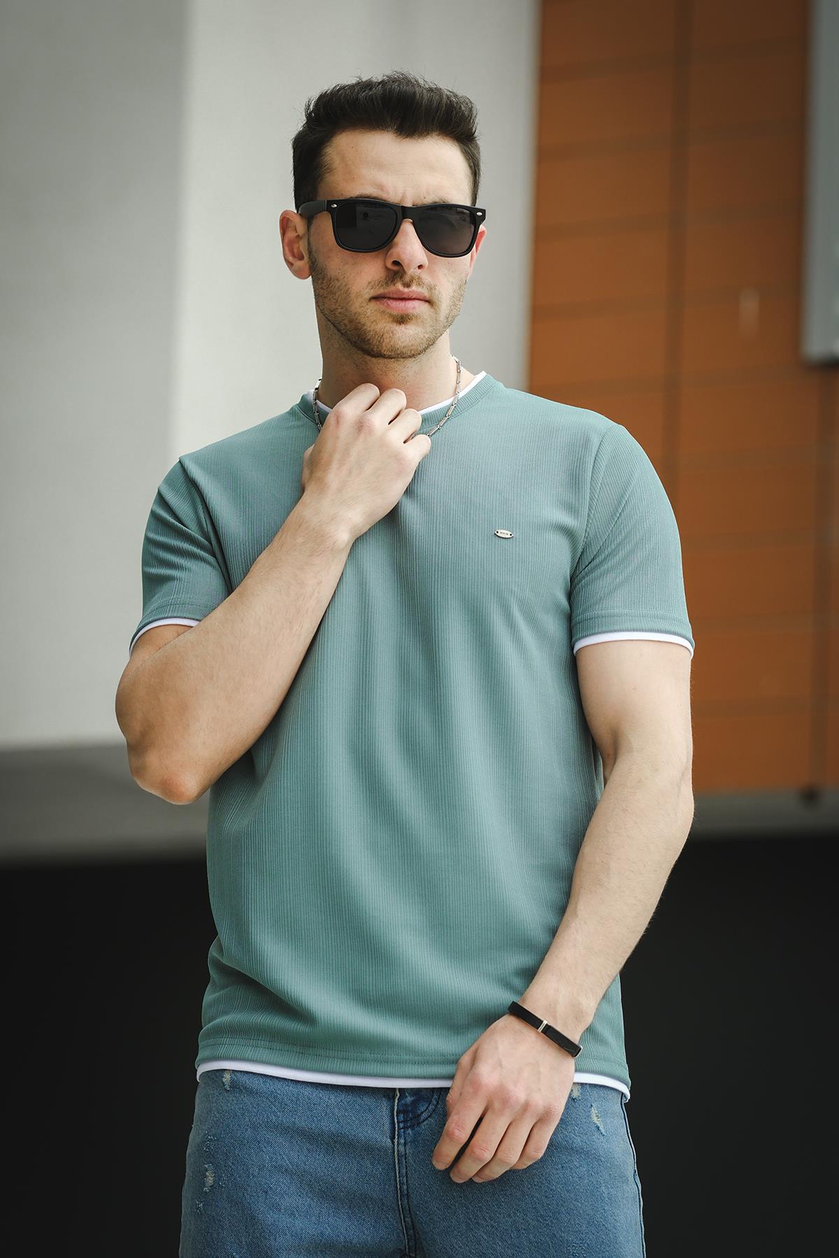 Koben Parça Kumaş Detaylı Erkek Slim Fit Tshirt