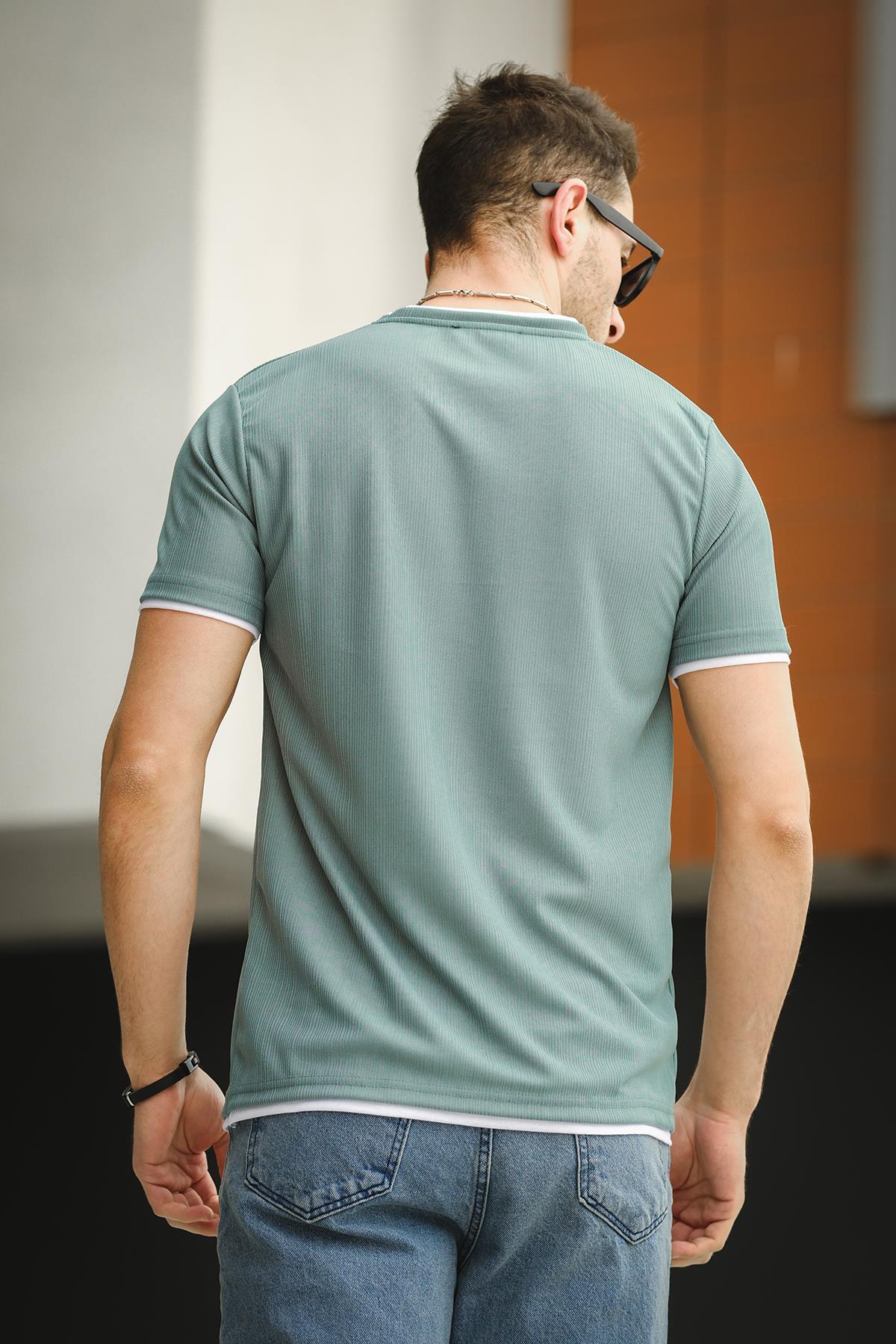 Koben Parça Kumaş Detaylı Erkek Slim Fit Tshirt