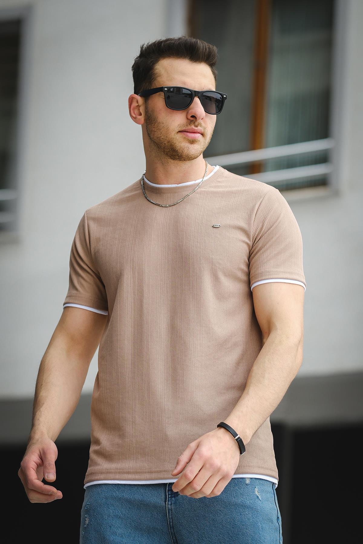 Koben Parça Kumaş Detaylı Erkek Slim Fit Tshirt