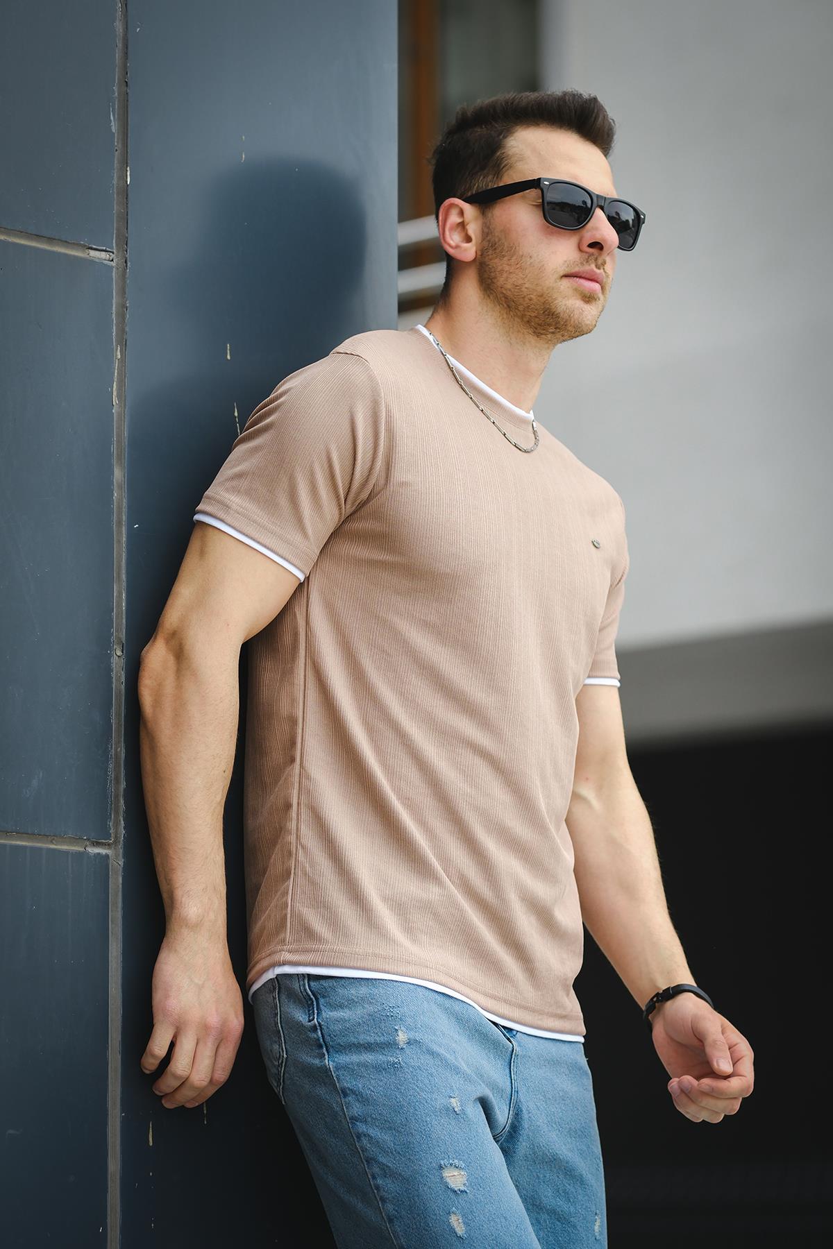 Koben Parça Kumaş Detaylı Erkek Slim Fit Tshirt