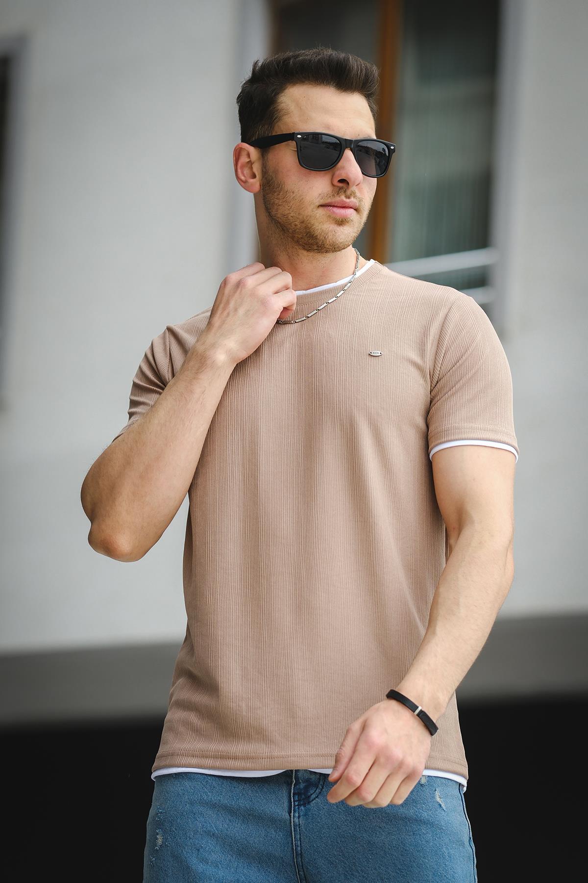 Koben Parça Kumaş Detaylı Erkek Slim Fit Tshirt