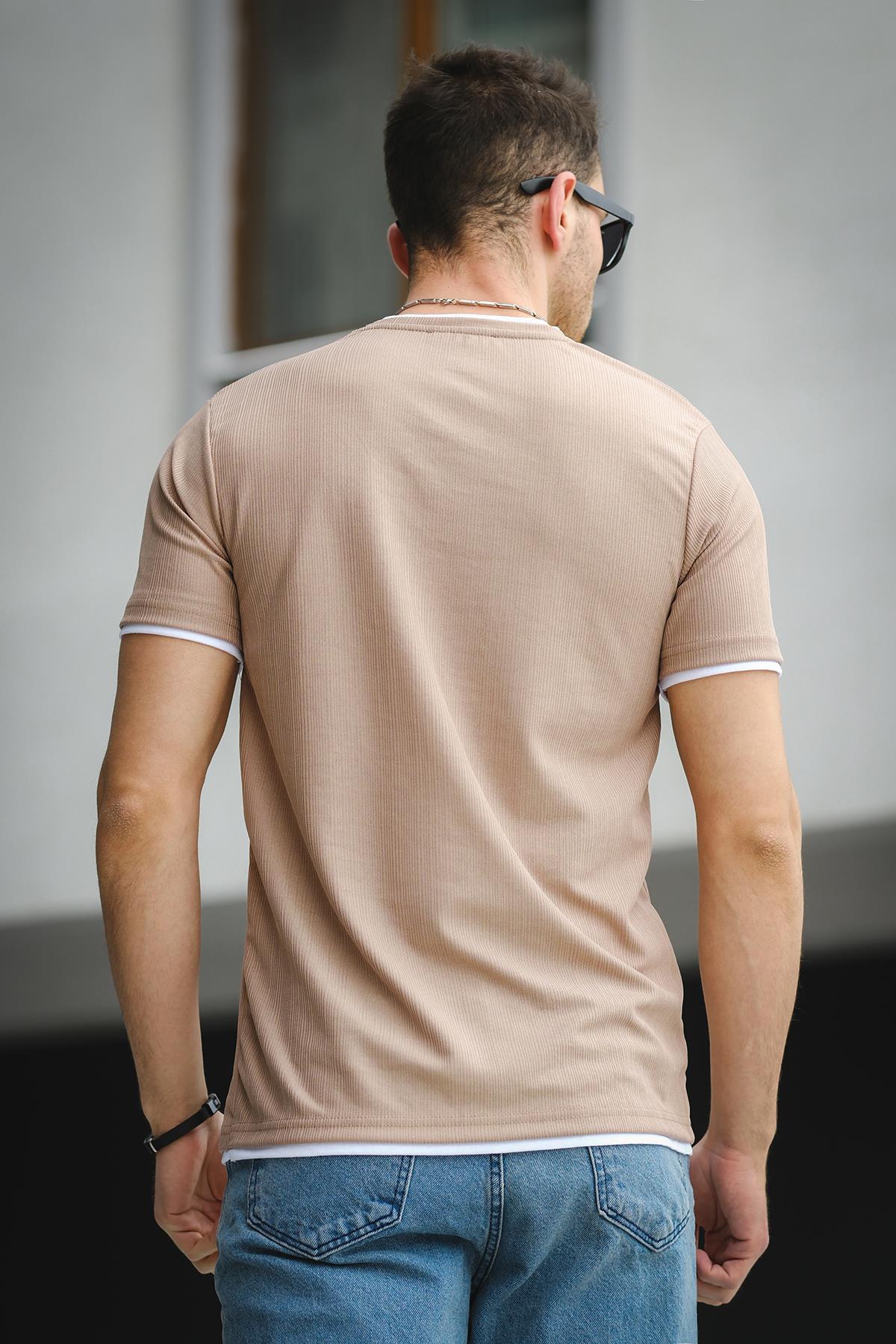 Koben Parça Kumaş Detaylı Erkek Slim Fit Tshirt