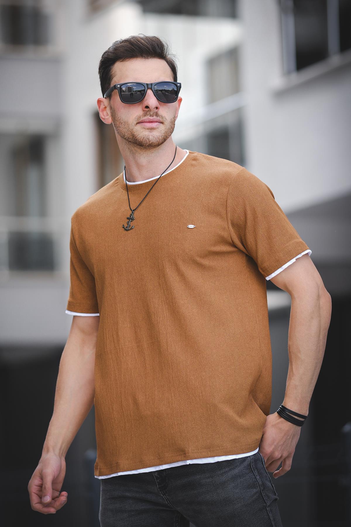 Koben Parça Kumaş Detaylı Erkek Slim Fit Tshirt