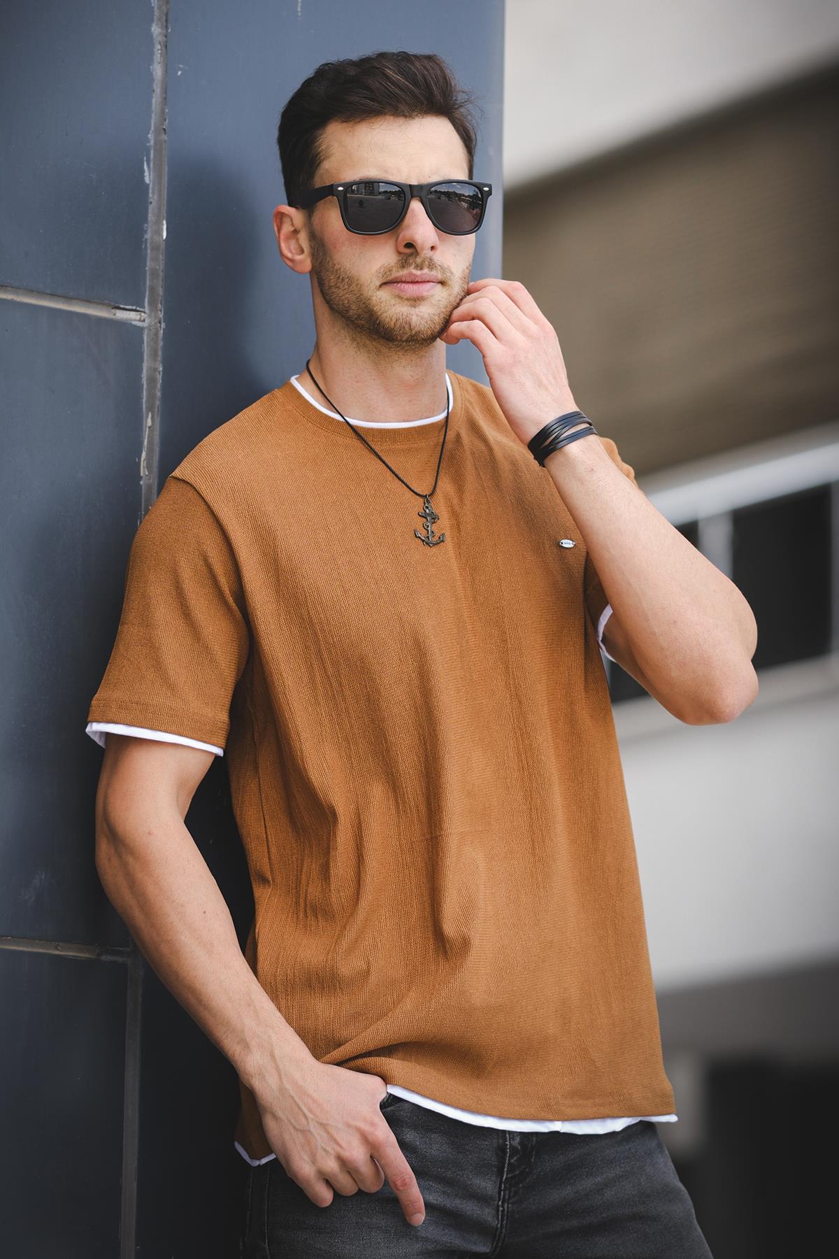 Koben Parça Kumaş Detaylı Erkek Slim Fit Tshirt