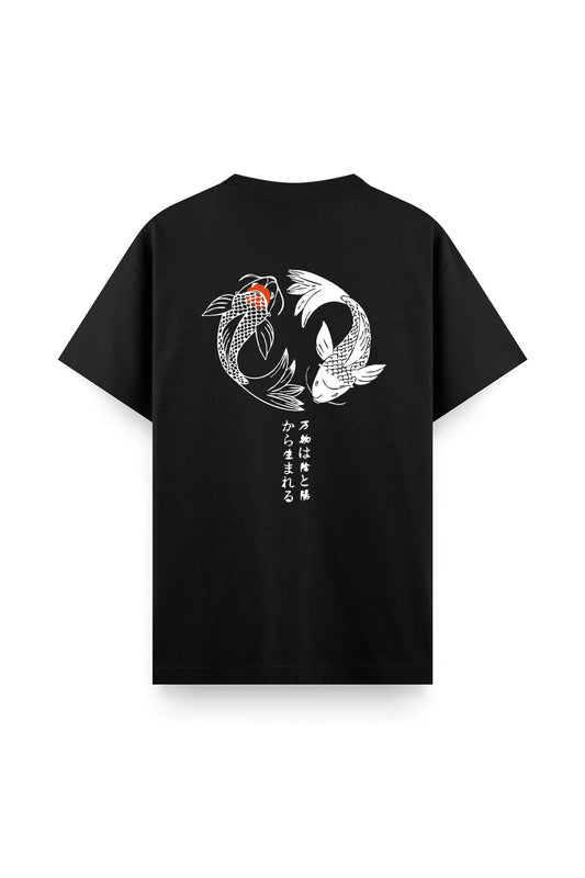 Koi Sırt Baskılı Bisiklet Yaka Unisex Tshirt
