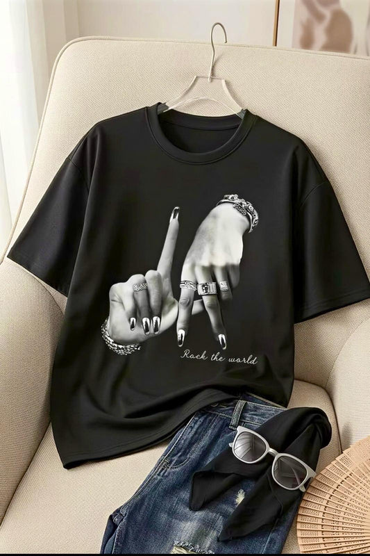 LA El İşareti Ön Baskılı Sokak Modası Unisex T-Shirt