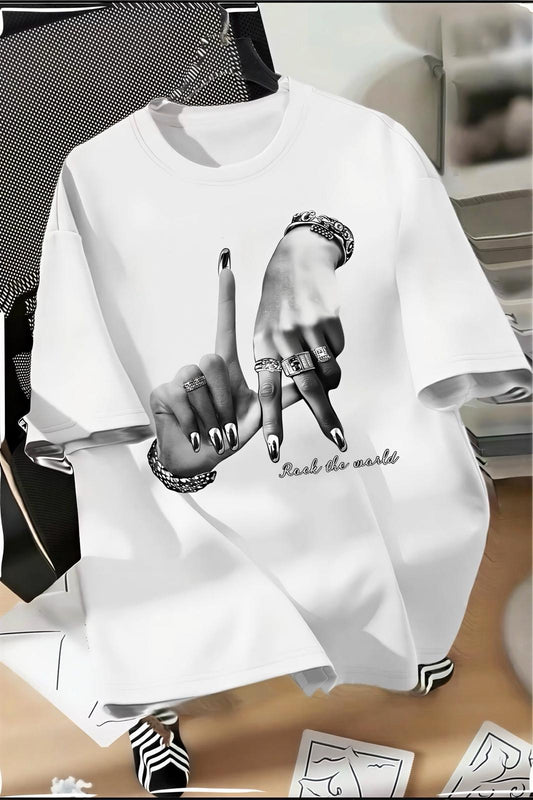 LA El İşareti Ön Baskılı Sokak Modası Unisex T-Shirt