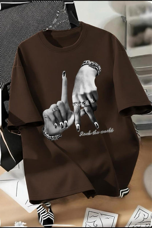 LA El İşareti Ön Baskılı Sokak Modası Unisex T-Shirt