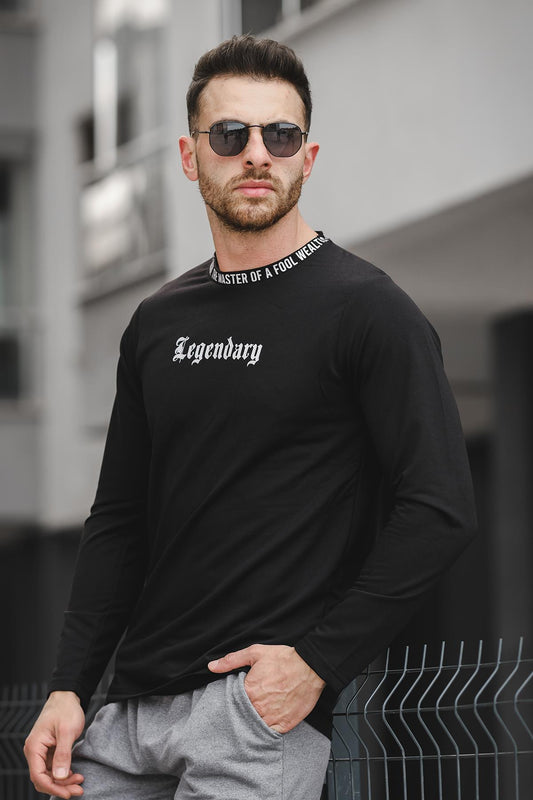 Legend Yakası Baskılı Slim Fit Likralı Sıfır Yaka Erkek Sweatshirt