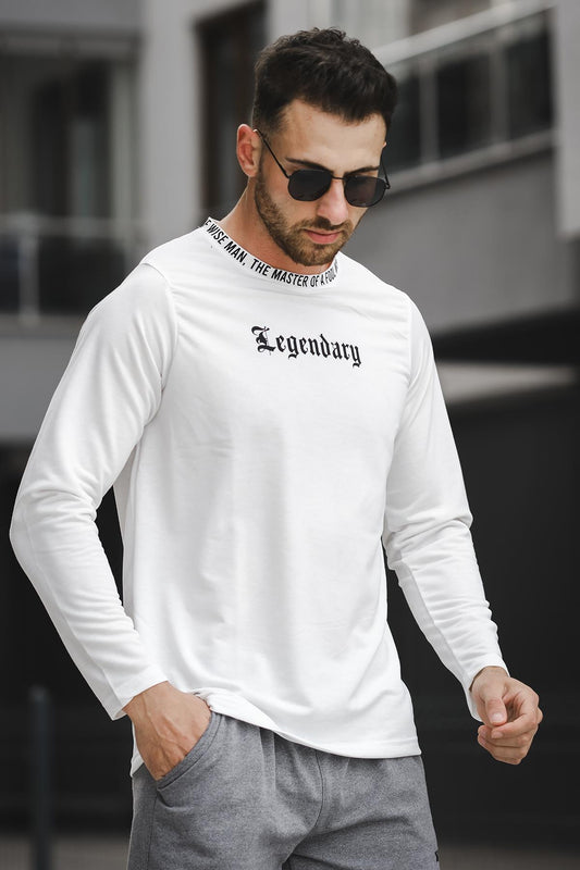 Legend Yakası Baskılı Slim Fit Likralı Sıfır Yaka Erkek Sweatshirt